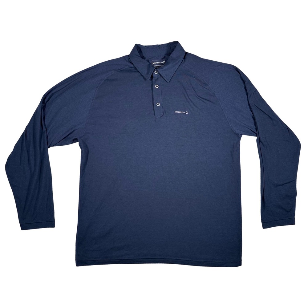 Merrell Mens XL Navy Blue‎ Long Sleeve Opti-Wick Performance Polo Shirt